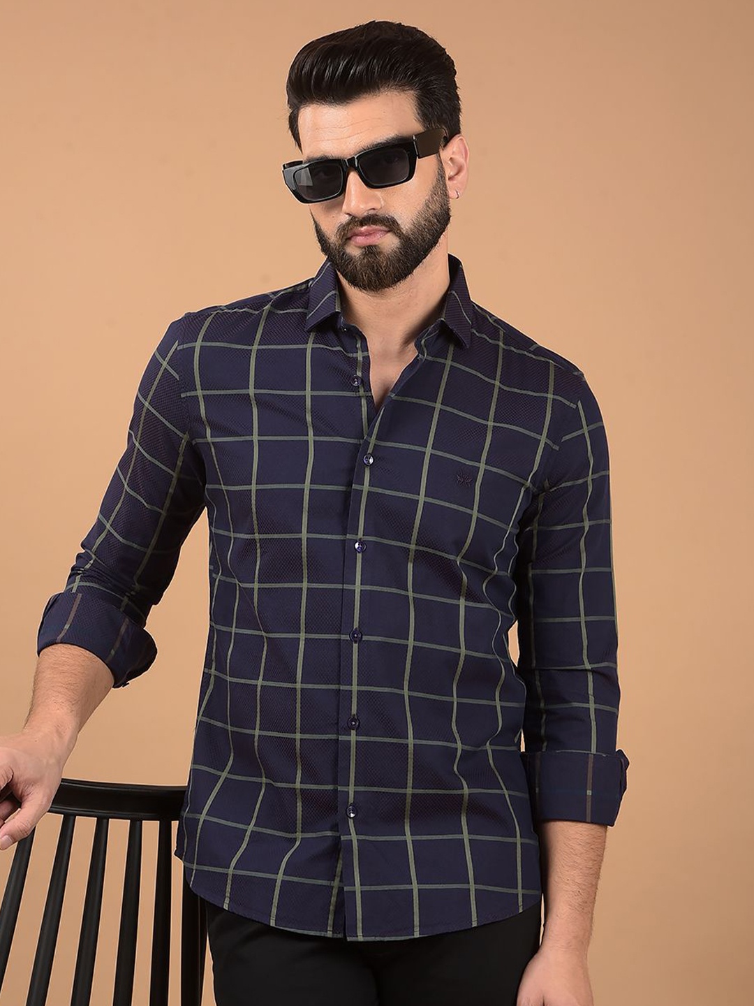 Crimsoune Club Men Classic Spread Collar Windowpane Checked Cotton Slim Fit Casual Shirt, Blue
Crimsoune Club Men Classic Spread Collar Windowpane Checked Cotton Slim Fit Casual Shirt, Blue