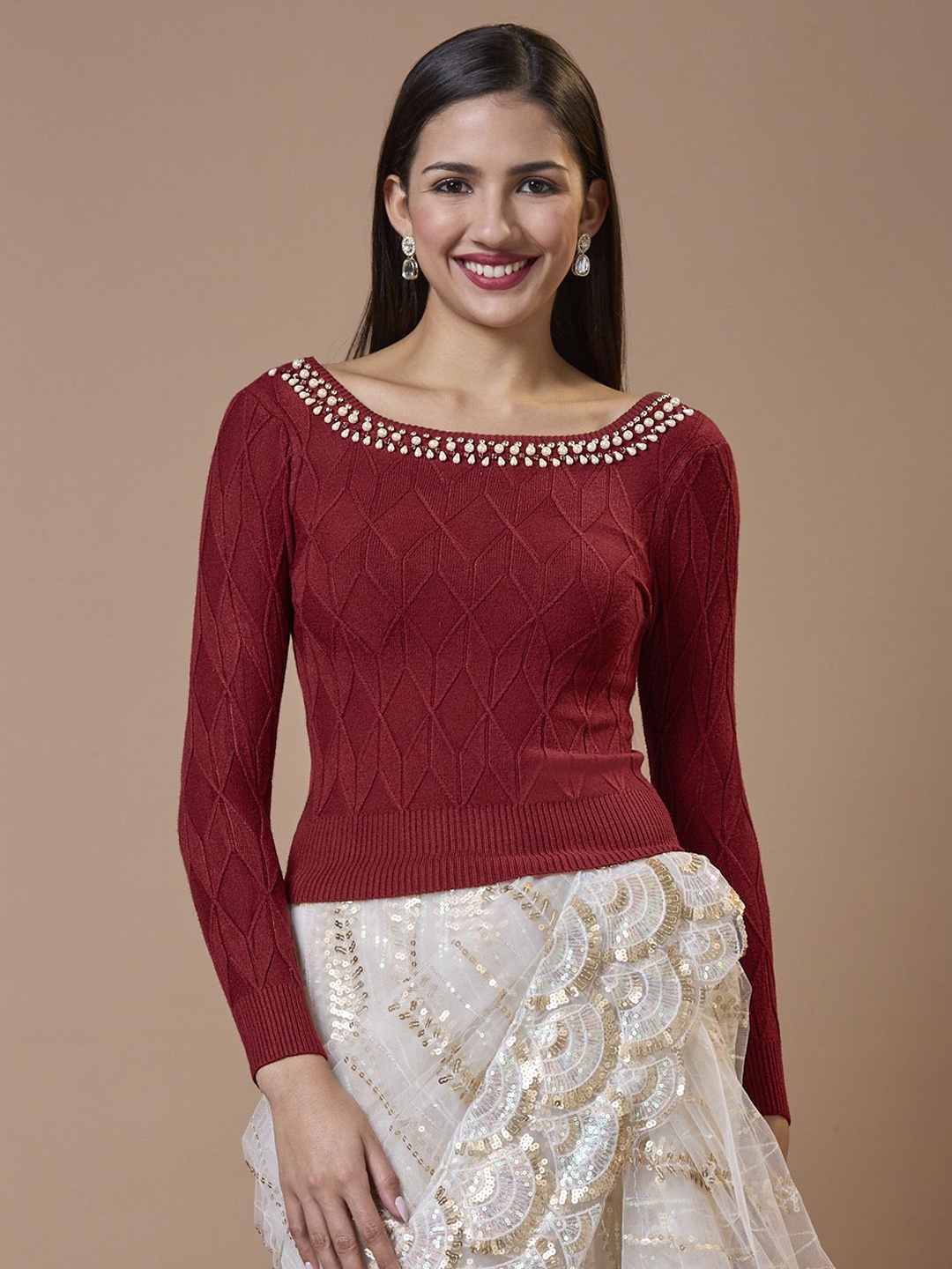 SALWAR STUDIO Embroidered Round Neck Full Sleeve Ready-to-Wear Non-Padded Winter Blouse, Maroon
SALWAR STUDIO Embroidered Round Neck Full Sleeve Ready-to-Wear Non-Padded Winter Blouse, Maroon
