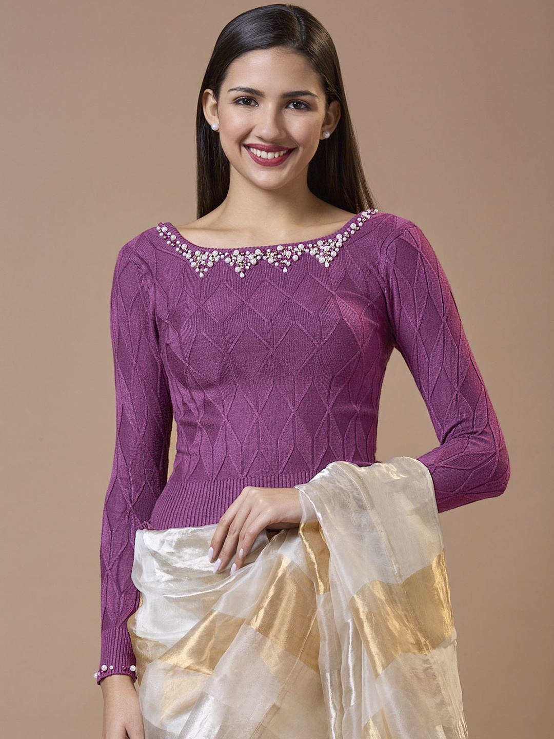 SALWAR STUDIO Embroidered Round Neck Full Sleeve Ready-to-Wear Non-Padded Winter Blouse, Purple
SALWAR STUDIO Embroidered Round Neck Full Sleeve Ready-to-Wear Non-Padded Winter Blouse, Purple