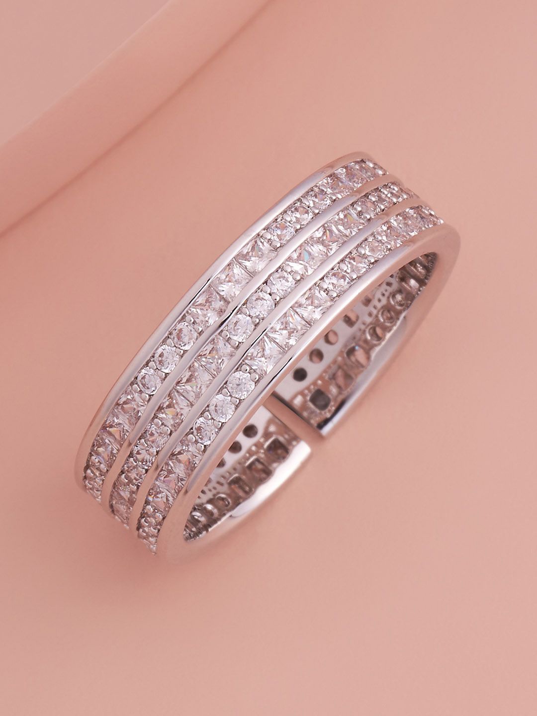 Kushal's Fashion Jewellery Rhodium-Plated CZ Stone-Studded Adjustable Finger Ring, Silver
Kushal's Fashion Jewellery Rhodium-Plated CZ Stone-Studded Adjustable Finger Ring, Silver