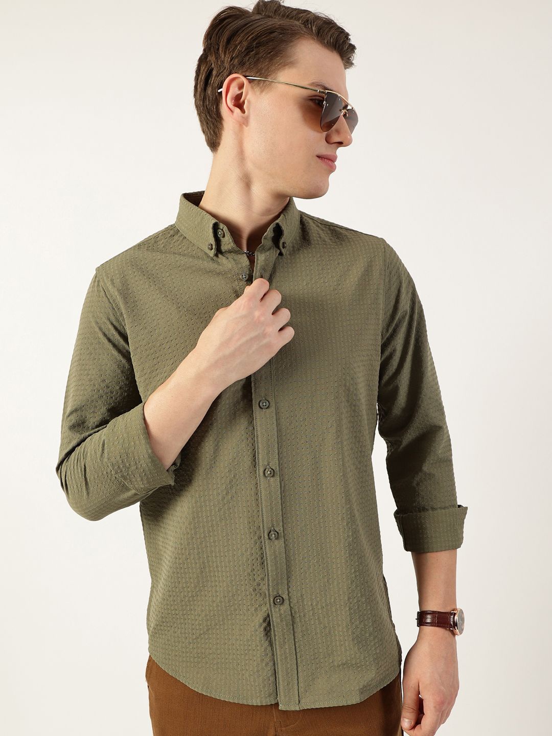 Thomas Scott Men Smart Button-Down Collar Textured Slim Fit Casual Shirt, Olive
Thomas Scott Men Smart Button-Down Collar Textured Slim Fit Casual Shirt, Olive