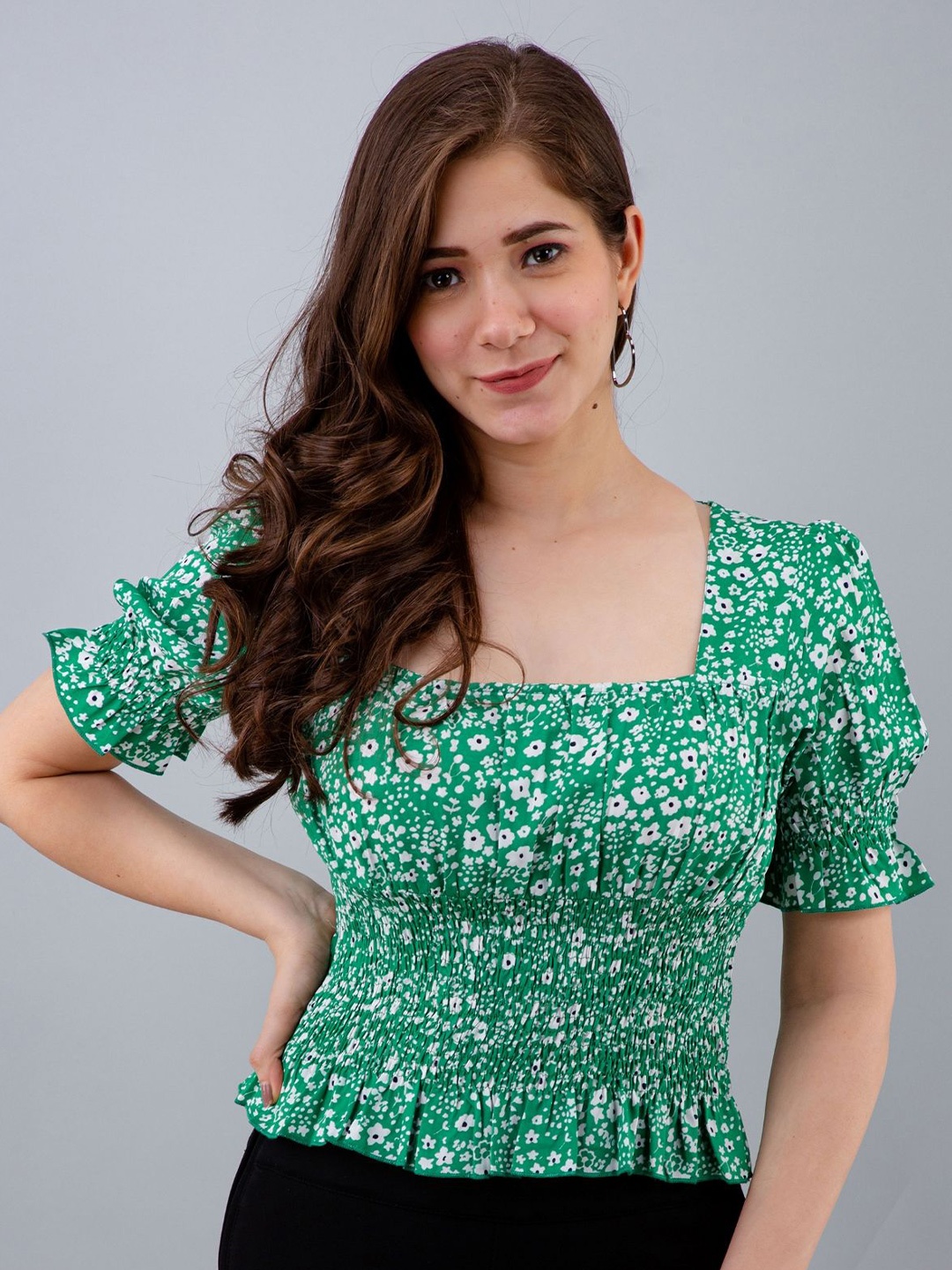 all about you Floral Print Mandarin Collar Puff Sleeve Cinched Waist Crop Top, Green
all about you Floral Print Mandarin Collar Puff Sleeve Cinched Waist Crop Top, Green
