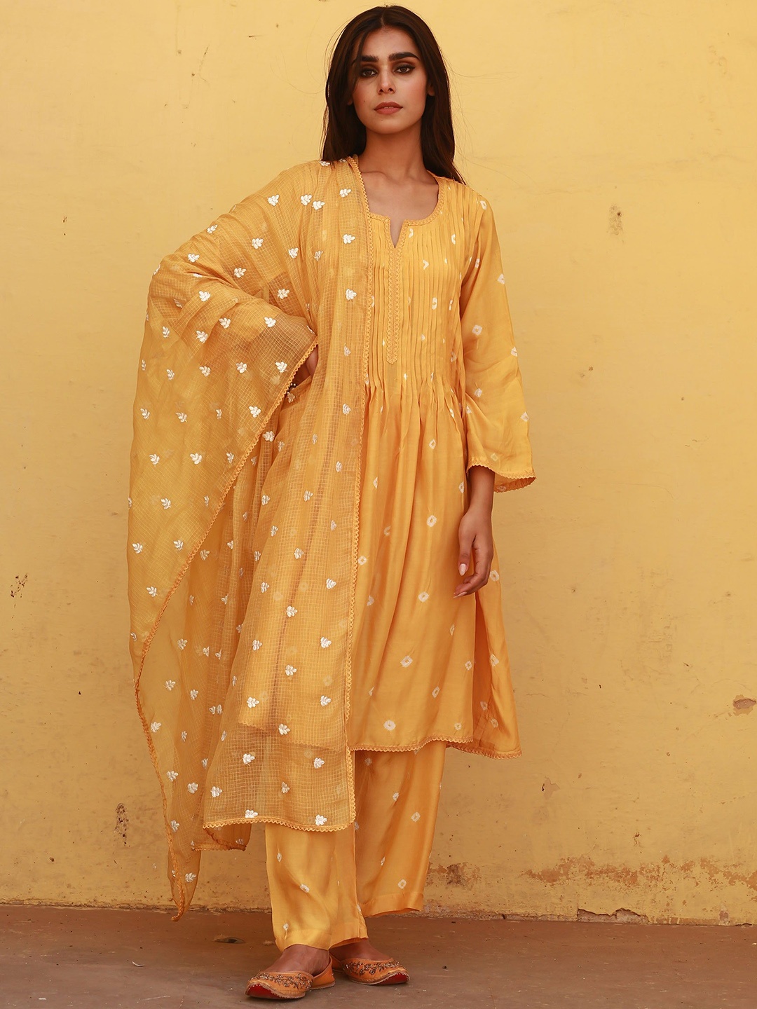 GulaboJaipur Women Floral Printed Pleated Thread Work Pure Cotton Kurti with Pyjamas & With Dupatta, Yellow
GulaboJaipur Women Floral Printed Pleated Thread Work Pure Cotton Kurti with Pyjamas & With Dupatta, Yellow