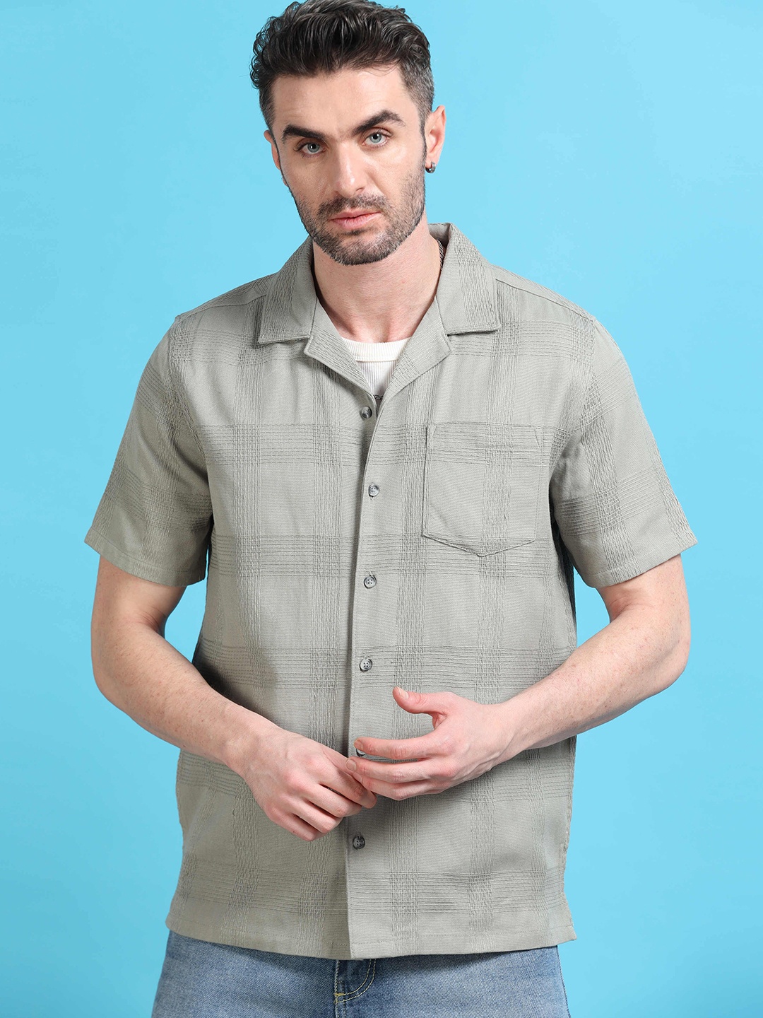 StitchX Men Half Sleeve Textured Resort Cuban Collar Cotton Relaxed Fit Shirt, Grey
StitchX Men Half Sleeve Textured Resort Cuban Collar Cotton Relaxed Fit Shirt, Grey