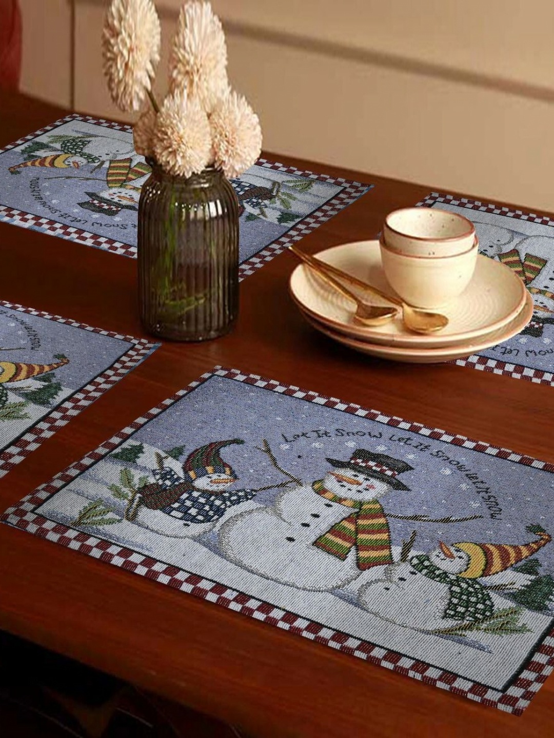 PRAKARTIK Set of 4 Blue & Yellow Embroidered Snow Christmas Cotton Dining Table Placemats
PRAKARTIK Set of 4 Blue & Yellow Embroidered Snow Christmas Cotton Dining Table Placemats