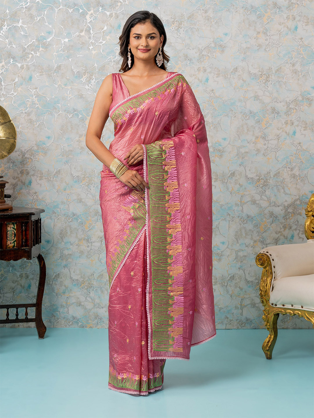 MIMOSA Floral Embroidered Banarasi Saree, Pink
MIMOSA Floral Embroidered Banarasi Saree, Pink