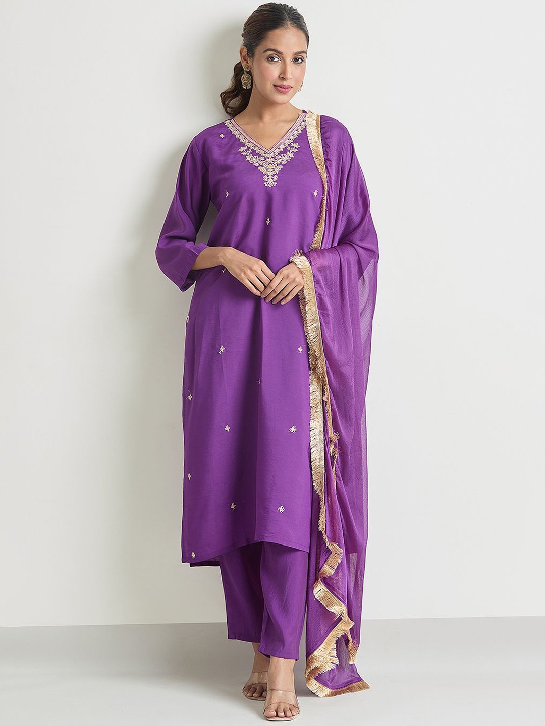 Samyukta Singhania Women Embroidered Regular Kurta with Trousers & With Dupatta, Purple
Samyukta Singhania Women Embroidered Regular Kurta with Trousers & With Dupatta, Purple