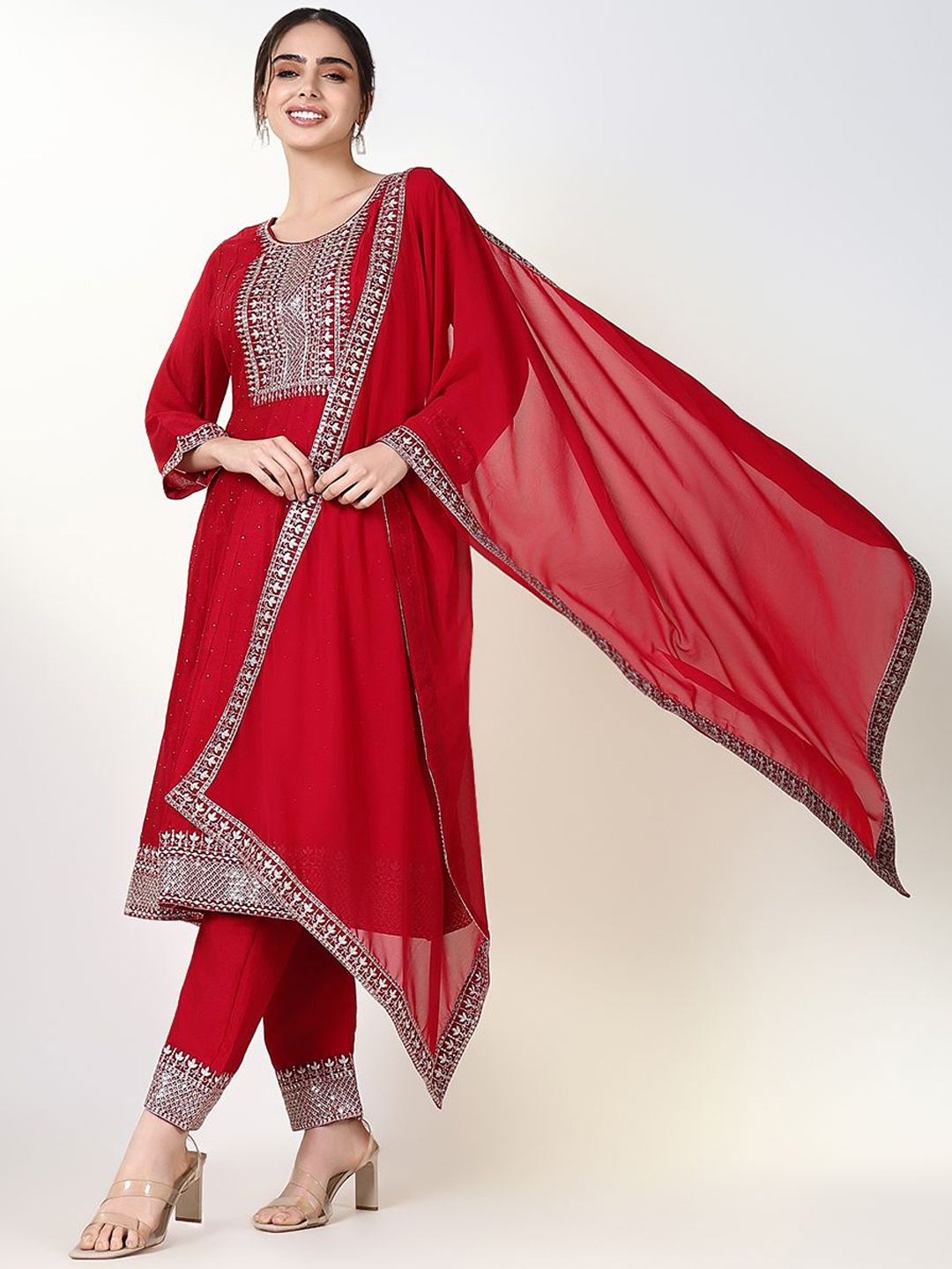 SHOWOFF Women Ethnic Motifs Yoke Design Panelled Thread Work Kurta with Trousers & With Dupatta, Pink
SHOWOFF Women Ethnic Motifs Yoke Design Panelled Thread Work Kurta with Trousers & With Dupatta, Pink