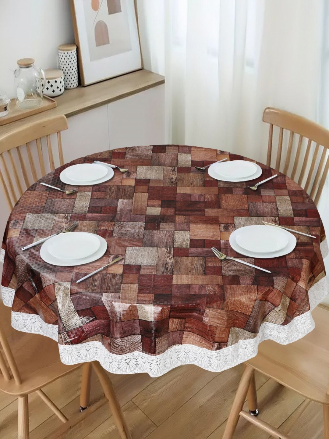 Dakshya Industries Brown Geometric Printed Waterproof Plastic Round 6-Seater Table Cover
Dakshya Industries Brown Geometric Printed Waterproof Plastic Round 6-Seater Table Cover