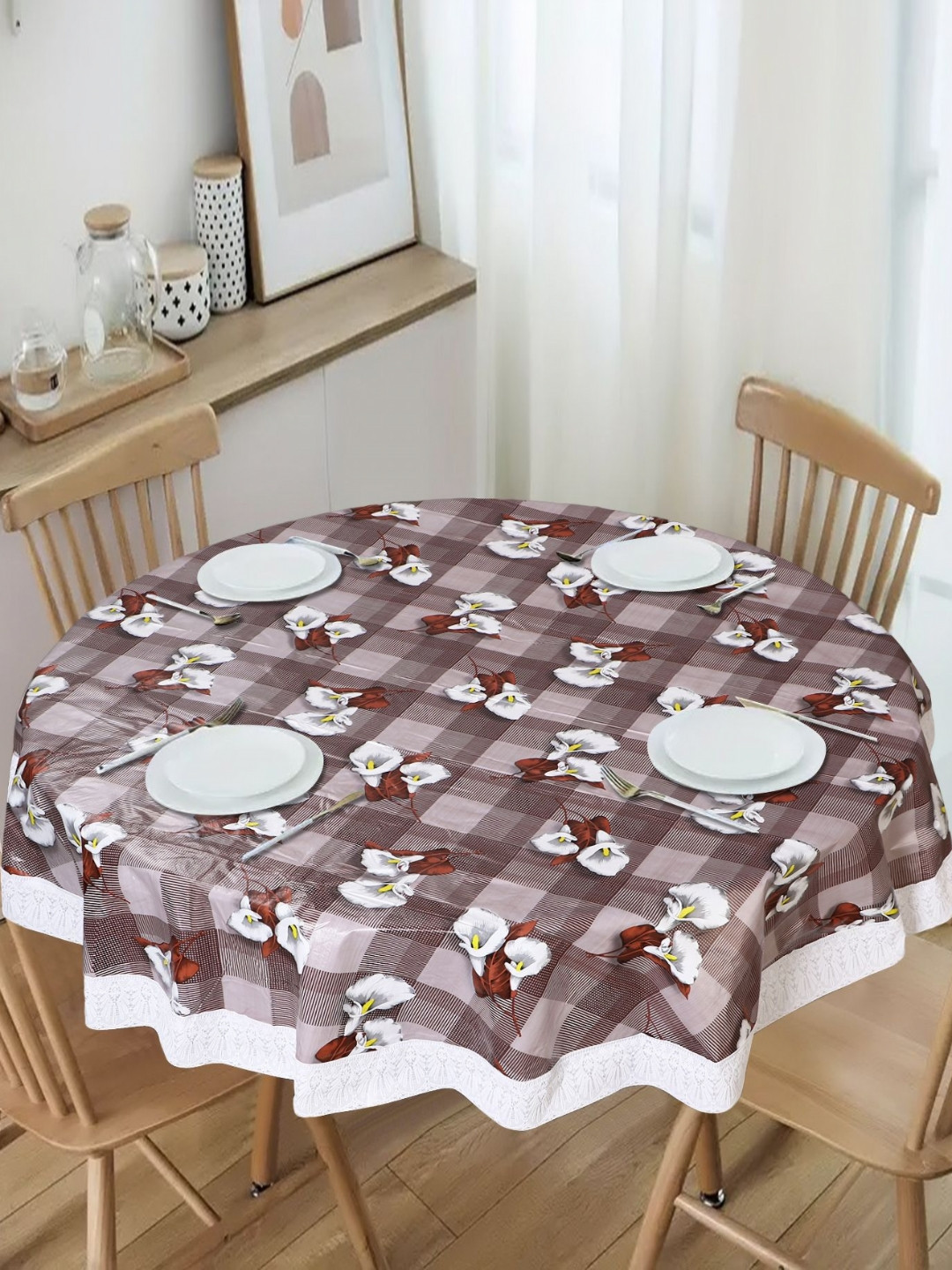 Dakshya Industries Brown Geometric Printed Waterproof Plastic Round 6-Seater Table Cover
Dakshya Industries Brown Geometric Printed Waterproof Plastic Round 6-Seater Table Cover