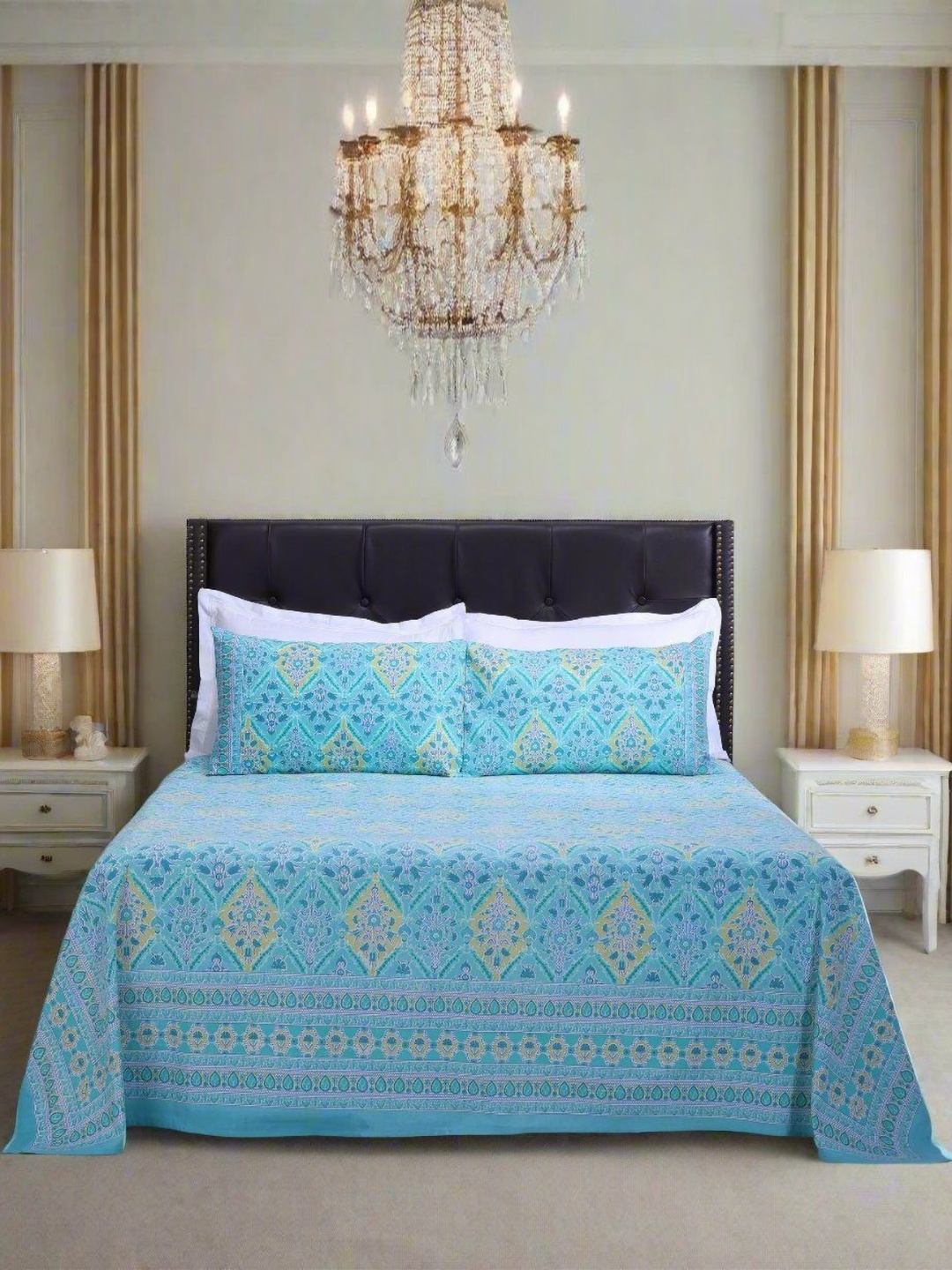 SHAHENAZ Turquoise Blue & Brown Floral Cotton 120 TC Queen Bedsheet with 2 Pillow Covers
SHAHENAZ Turquoise Blue & Brown Floral Cotton 120 TC Queen Bedsheet with 2 Pillow Covers