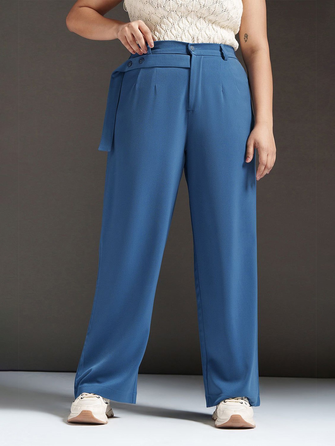 FREAKINS Women Plus Size Strap Detailed Relaxed Straight Leg High-Rise Korean Pants, Blue
FREAKINS Women Plus Size Strap Detailed Relaxed Straight Leg High-Rise Korean Pants, Blue