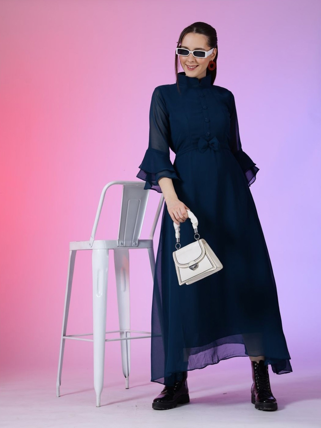 Krunal Raiyani Women Bell Sleeve Georgette Fit & Flare Maxi Dress, Blue
Krunal Raiyani Women Bell Sleeve Georgette Fit & Flare Maxi Dress, Blue