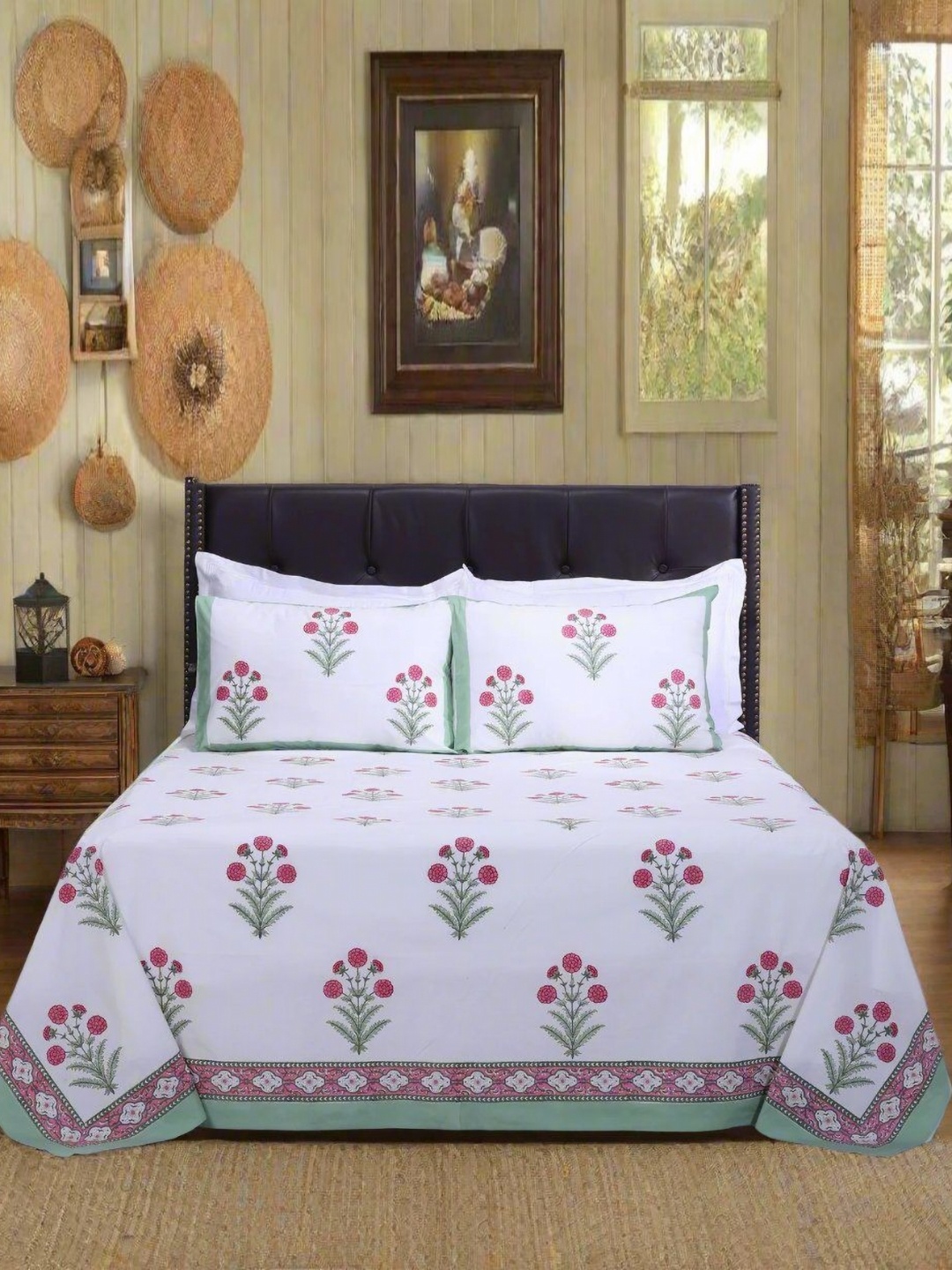SHAHENAZ Green & White Floral Cotton 220 TC Double Queen Bedsheet Set-2.7 m X 2.25 m
SHAHENAZ Green & White Floral Cotton 220 TC Double Queen Bedsheet Set-2.7 m X 2.25 m