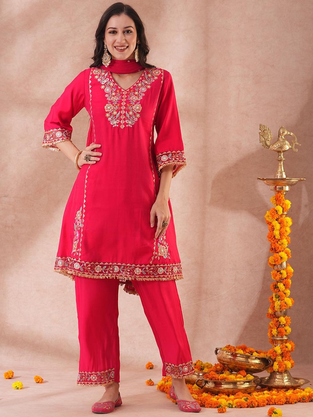 FASHOR Women Ethnic Motifs Embroidered Regular Kurta with Palazzos & With Dupatta, Pink
FASHOR Women Ethnic Motifs Embroidered Regular Kurta with Palazzos & With Dupatta, Pink