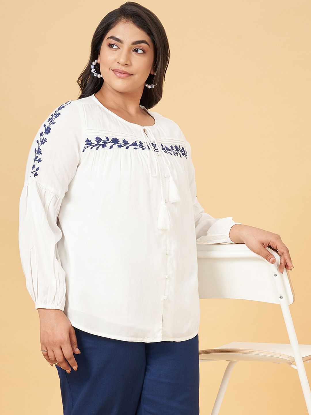 Honey Curvytude by Pantaloons Women Plus Size Embroidered Puff Sleeve Top, Off white
Honey Curvytude by Pantaloons Women Plus Size Embroidered Puff Sleeve Top, Off white