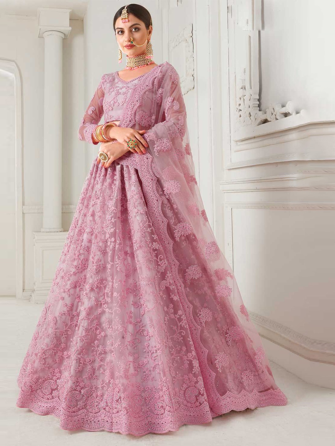 LADY SHOPI Embroidered Beads and Stones Semi-Stitched Lehenga & Unstitched Blouse With Dupatta, Pink
LADY SHOPI Embroidered Beads and Stones Semi-Stitched Lehenga & Unstitched Blouse With Dupatta, Pink