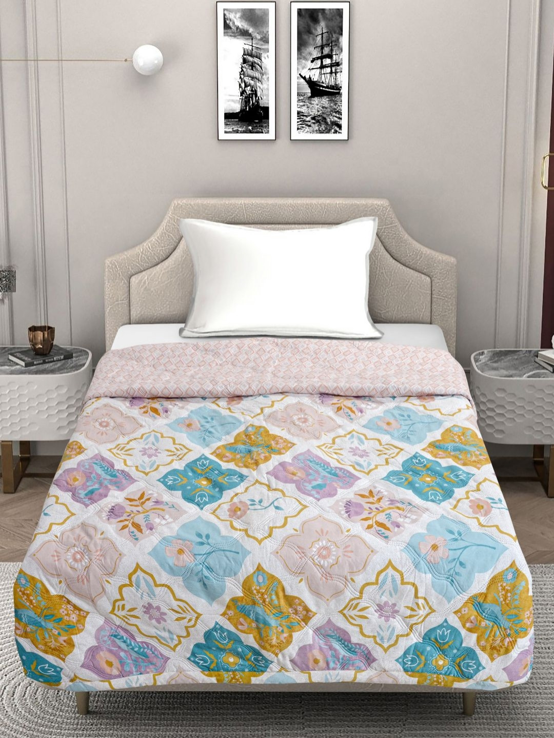 FABINALIV Blue & Peach-Coloured Ethnic Motifs Mild Winter 350 GSM Single Bed Comforter
FABINALIV Blue & Peach-Coloured Ethnic Motifs Mild Winter 350 GSM Single Bed Comforter