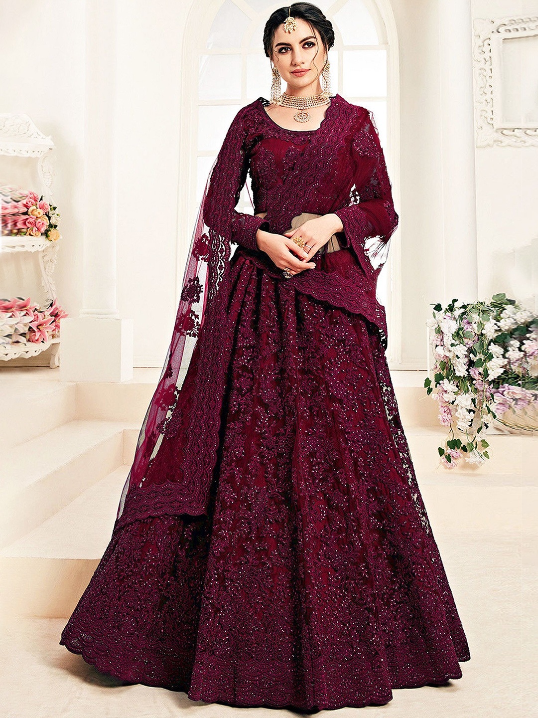 LADY SHOPI Embroidered Semi-Stitched Lehenga & Unstitched Blouse With Dupatta, Maroon
LADY SHOPI Embroidered Semi-Stitched Lehenga & Unstitched Blouse With Dupatta, Maroon