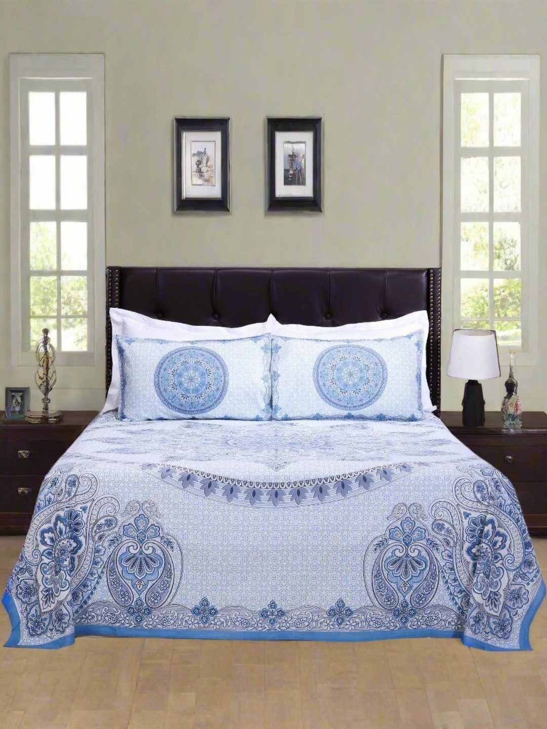 SHAHENAZ Blue & White Floral Cotton 120 TC Double Queen Bedsheet with 2 Pillow Covers
SHAHENAZ Blue & White Floral Cotton 120 TC Double Queen Bedsheet with 2 Pillow Covers
