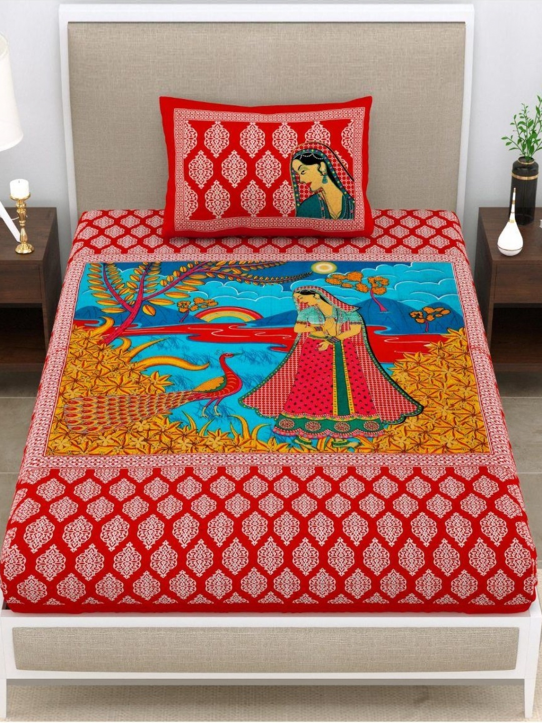 UNIQCHOICE Red & Blue Ethnic Printed Cotton 120 TC Single Bedsheet Set 2.25 m x 1.5 m
UNIQCHOICE Red & Blue Ethnic Printed Cotton 120 TC Single Bedsheet Set 2.25 m x 1.5 m