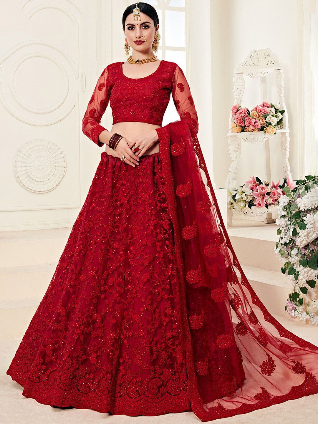 LADY SHOPI Embroidered Beads and Stones Semi-Stitched Lehenga & Unstitched Blouse With Dupatta, Red
LADY SHOPI Embroidered Beads and Stones Semi-Stitched Lehenga & Unstitched Blouse With Dupatta, Red