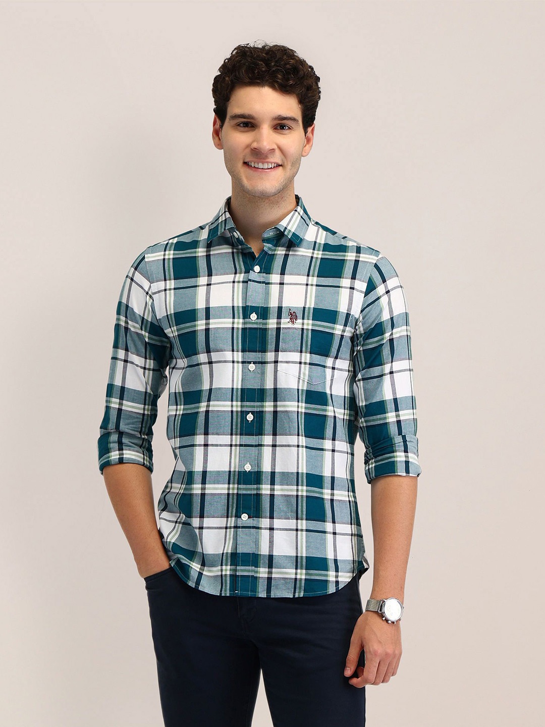 U.S. Polo Assn. Men Spread Collar Tartan Checked Cotton Tailored Fit Casual Shirt, White
U.S. Polo Assn. Men Spread Collar Tartan Checked Cotton Tailored Fit Casual Shirt, White