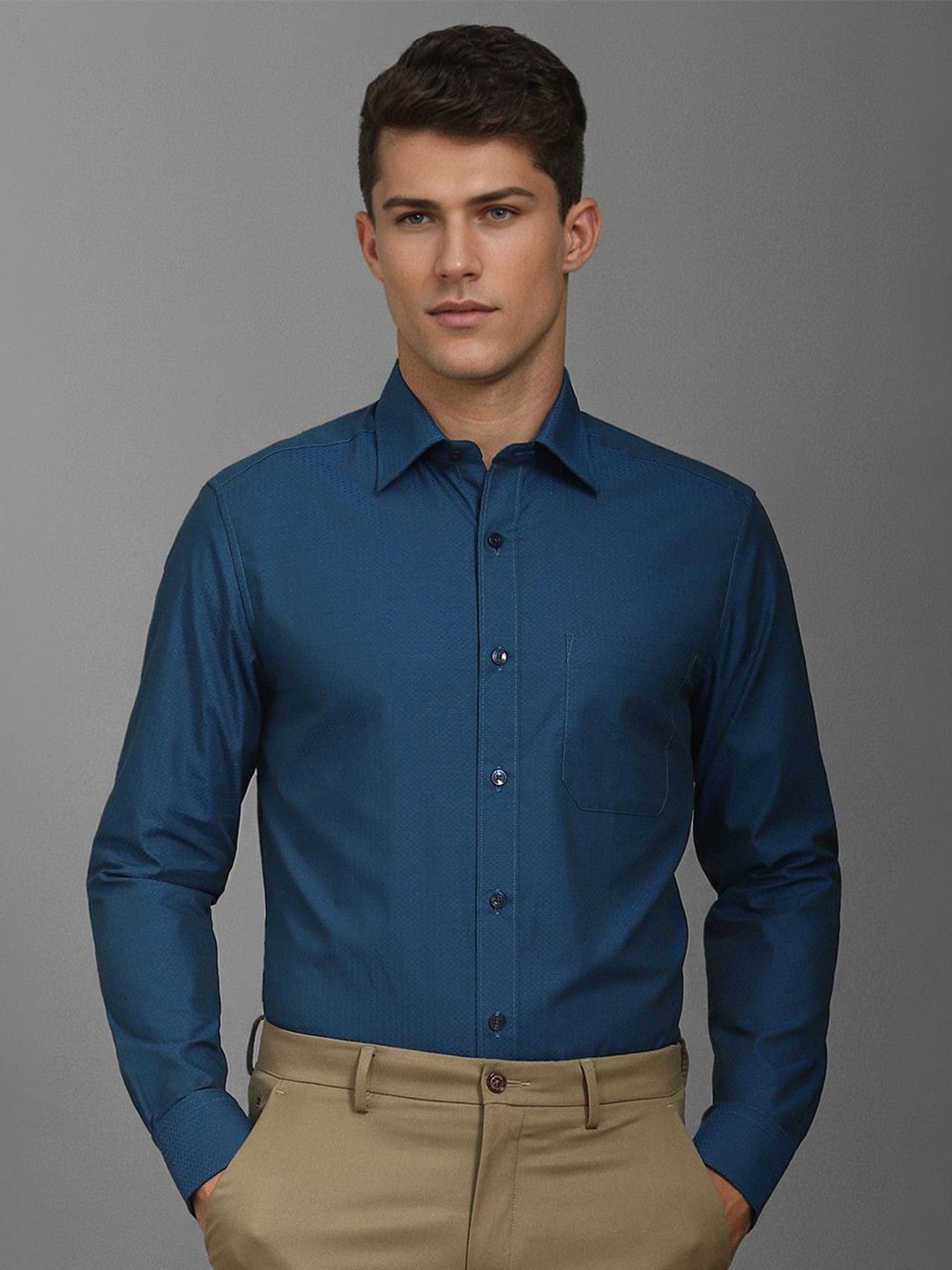 Louis Philippe Men Classic Spread Collar Textured Cotton Formal Shirt, Blue 
Louis Philippe Men Classic Spread Collar Textured Cotton Formal Shirt, Blue