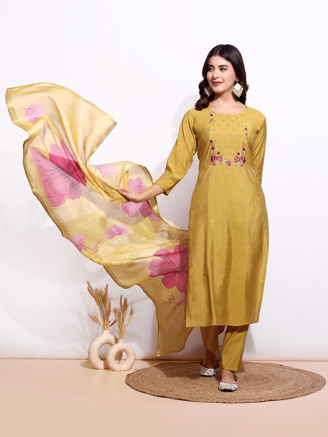 GLORYANCE Women Embroidered Regular Sequinned Pure Silk Kurta with Trousers & With Dupatta, Mustard
GLORYANCE Women Embroidered Regular Sequinned Pure Silk Kurta with Trousers & With Dupatta, Mustard