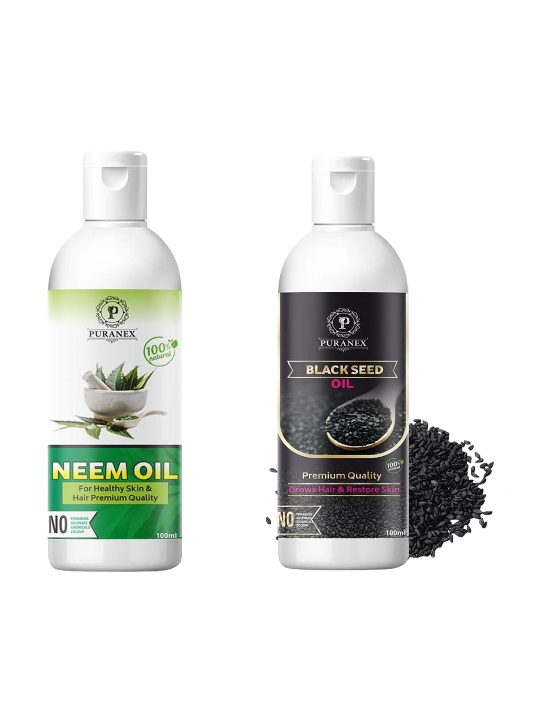Puranex Set Of 2 Pure Neem Oil & Blackseed Oil For Treating Acne - 100 ml Each, Transparent
Puranex Set Of 2 Pure Neem Oil & Blackseed Oil For Treating Acne - 100 ml Each, Transparent
