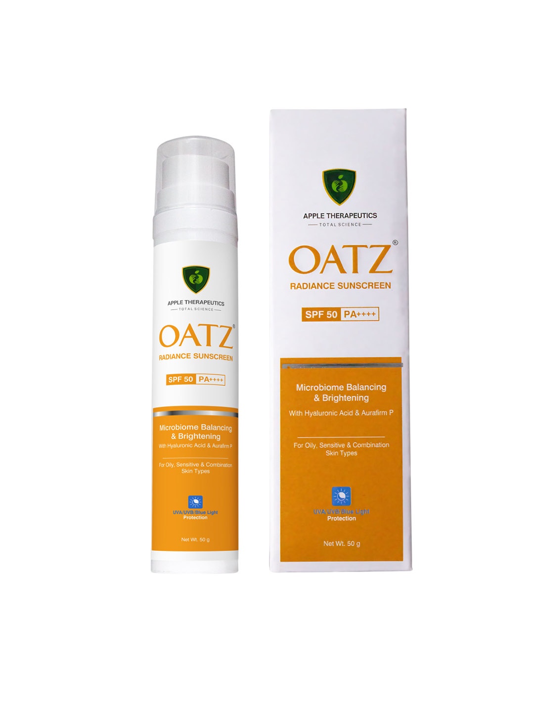 Apple Therapeutics Oatz SPF 50 PA++++ Radiance Sunscreen with Hyaluronic Acid- 50 g, Orange
Apple Therapeutics Oatz SPF 50 PA++++ Radiance Sunscreen with Hyaluronic Acid- 50 g, Orange