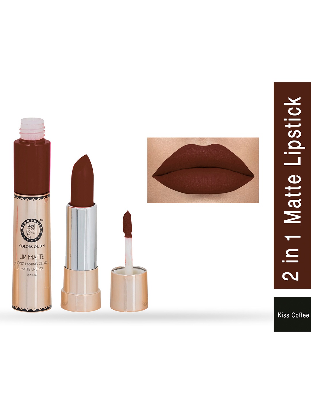 Colors Queen Lip Matte Long Lasting Gloss 2 in 1 Lipstick 8 g - Kiss Coffee, Coffee brown
Colors Queen Lip Matte Long Lasting Gloss 2 in 1 Lipstick 8 g - Kiss Coffee, Coffee brown