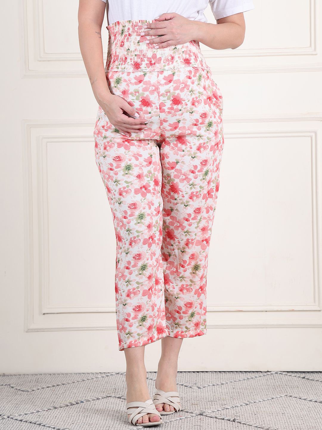 Moms Maternity Women Floral Printed Cotton Comfort High-Rise Maternity Trousers, White
Moms Maternity Women Floral Printed Cotton Comfort High-Rise Maternity Trousers, White