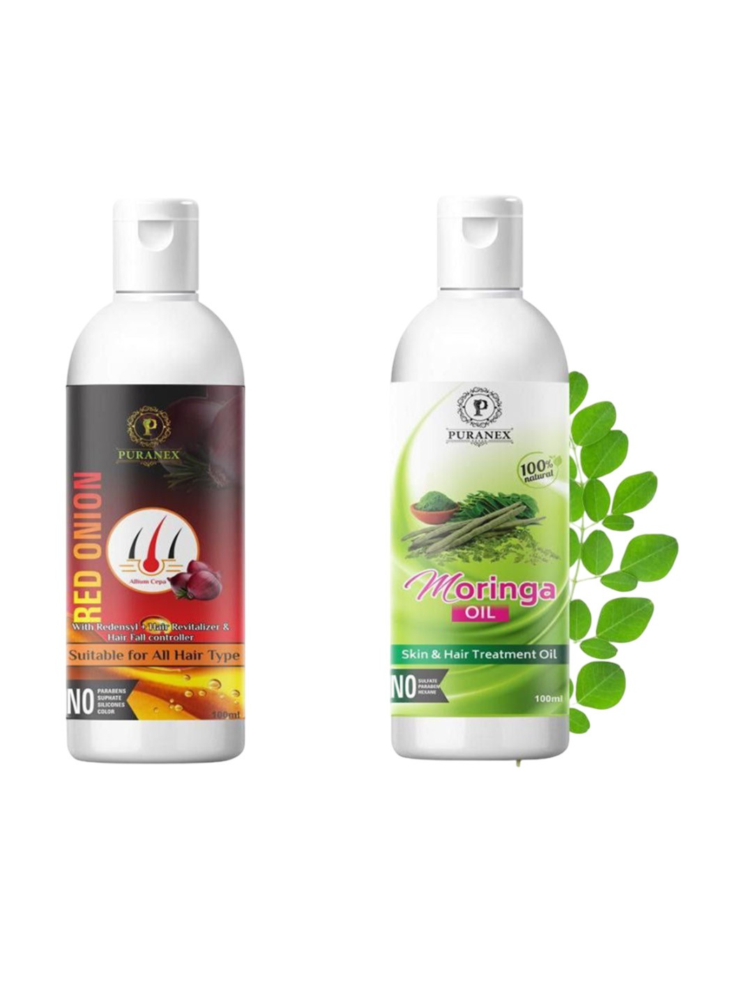 Puranex Set Of 2 Pure & Natural Red Onion Oil & Moringa Oil - 100 ml Each, Transparent
Puranex Set Of 2 Pure & Natural Red Onion Oil & Moringa Oil - 100 ml Each, Transparent