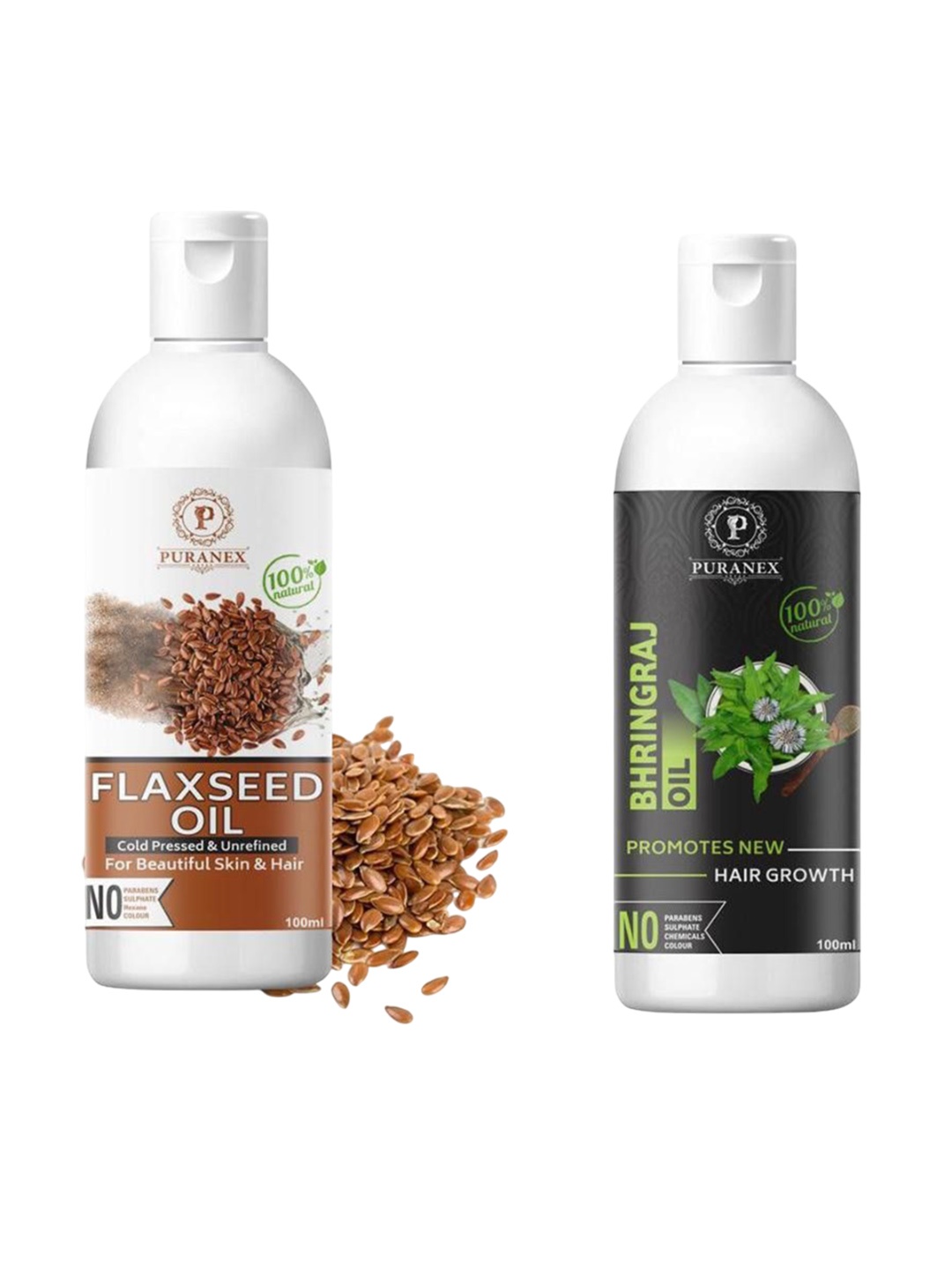 Puranex Set Of 2 Pure & Natural Bringaraj Oil & Flaxseed Oil For Skin & Hair - 100 ml Each, Transparent
Puranex Set Of 2 Pure & Natural Bringaraj Oil & Flaxseed Oil For Skin & Hair - 100 ml Each, Transparent