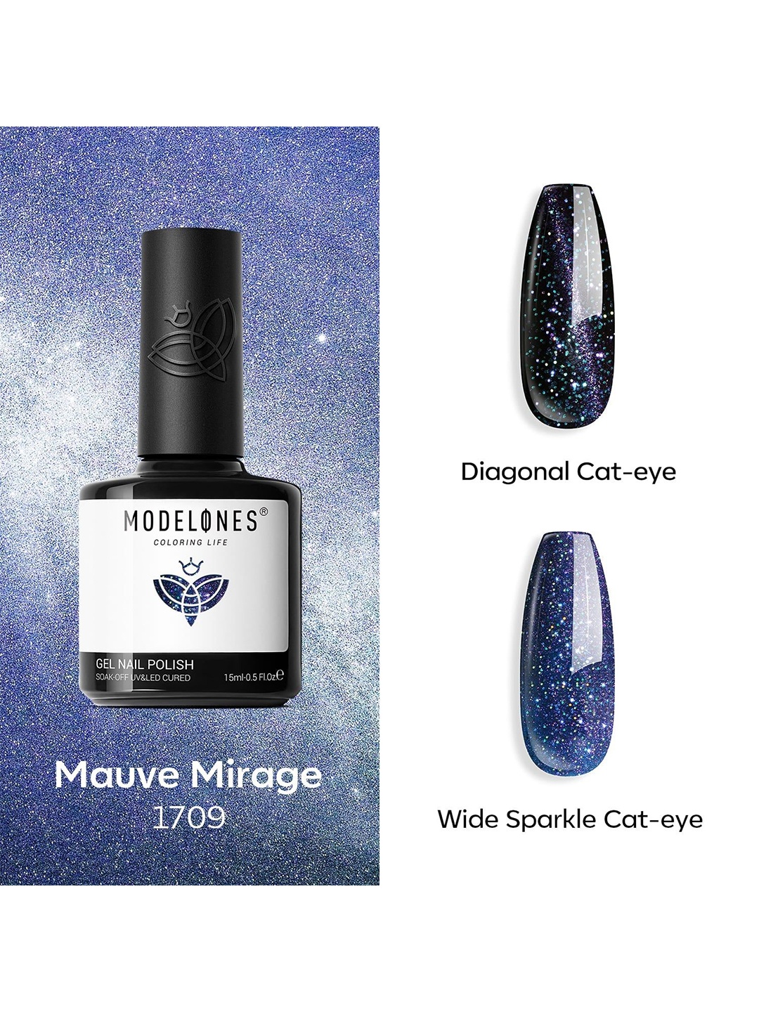 Modelones Soak Off UV & LED Gel Nail Polish - 15 ml - Mauve Mirage - 1709, Navy blue
Modelones Soak Off UV & LED Gel Nail Polish - 15 ml - Mauve Mirage - 1709, Navy blue
