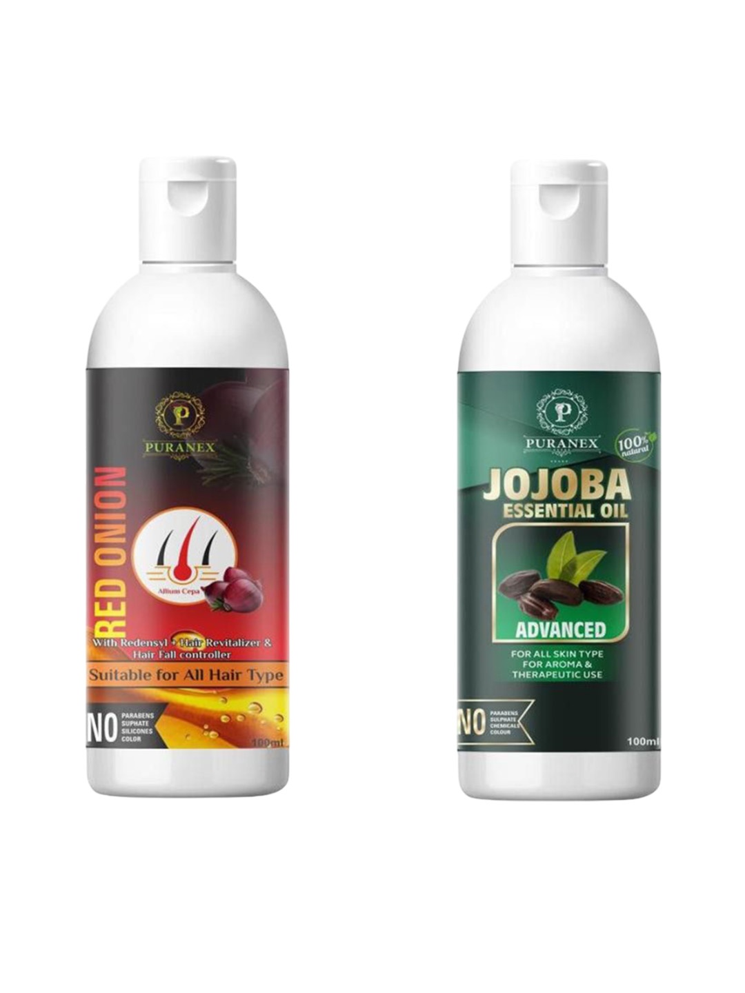 Puranex Set Of 2 100% Cold Pressed Jojoba & Red Onion Oils - 100 ml Each, Transparent
Puranex Set Of 2 100% Cold Pressed Jojoba & Red Onion Oils - 100 ml Each, Transparent