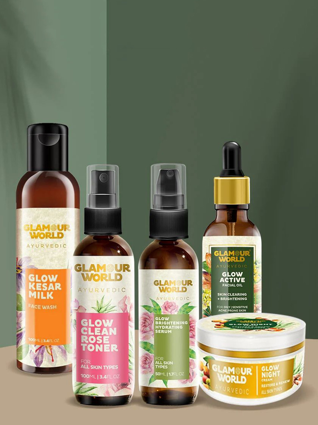 Glamour World Ayurvedic Glow 5Pcs Kesar Face Wash - Serum- Toner- Night Cream & Facial Oil, Orange
Glamour World Ayurvedic Glow 5Pcs Kesar Face Wash - Serum- Toner- Night Cream & Facial Oil, Orange