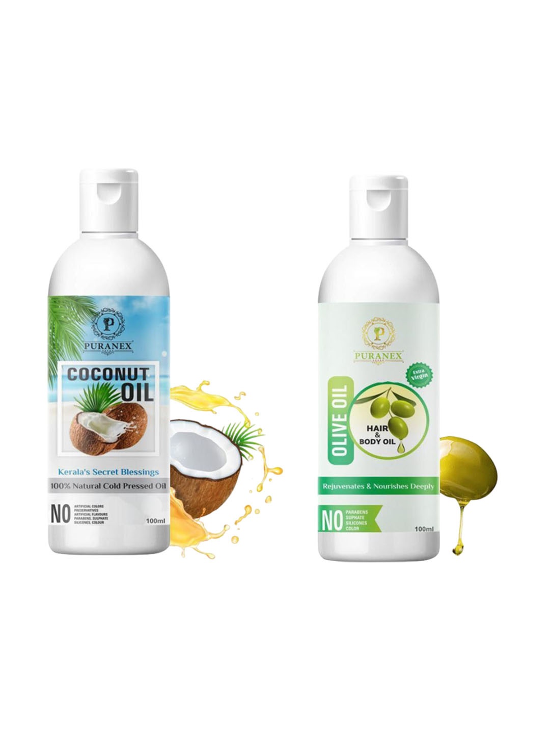 Puranex Set Of 2 100% Natural & Pure Coconut & Olive Oils - 100 ml Each, Transparent
Puranex Set Of 2 100% Natural & Pure Coconut & Olive Oils - 100 ml Each, Transparent