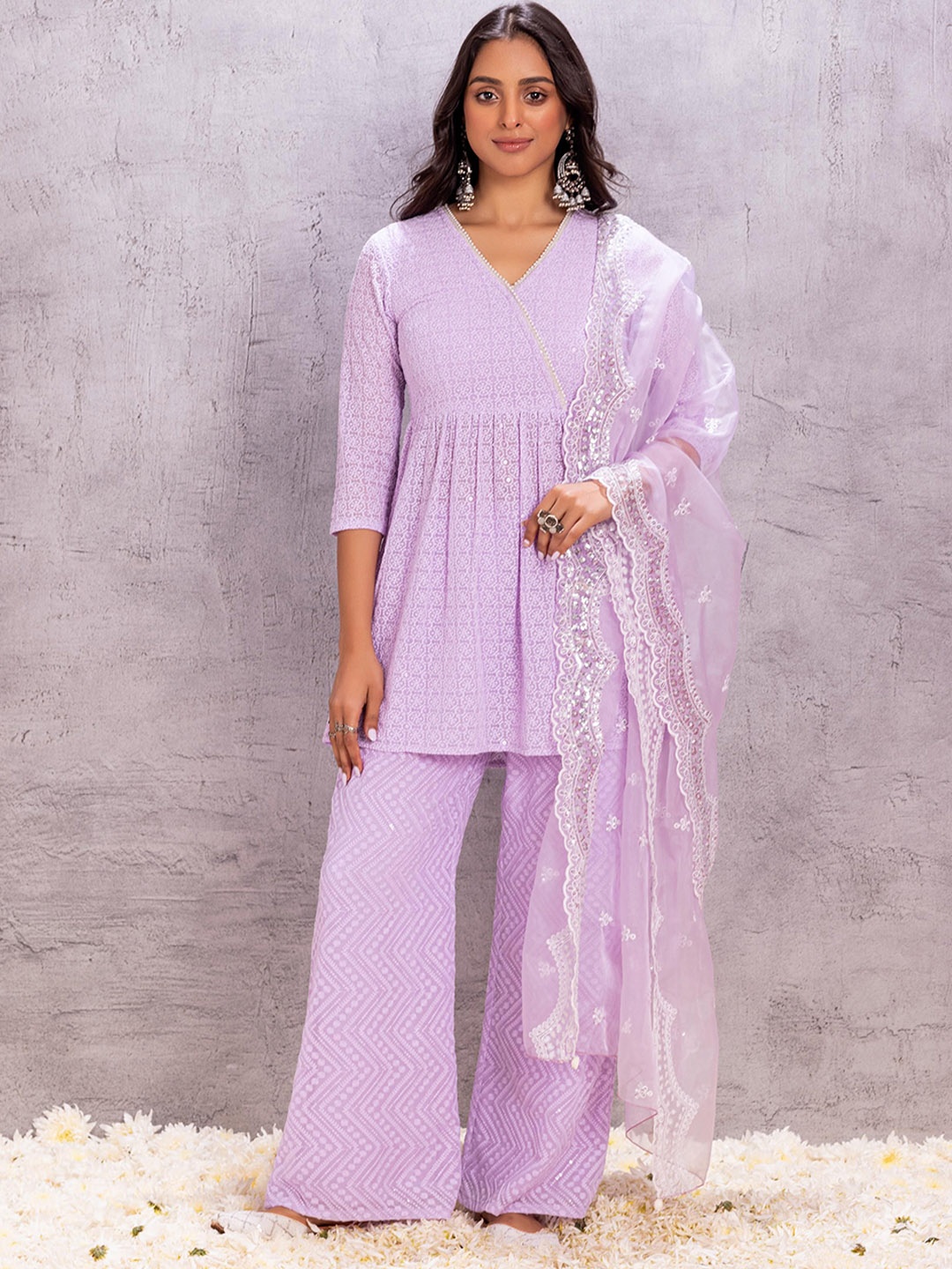 SEW Women Embroidered Pleated Thread Work Kurti with Palazzos & With Dupatta, Lavender
SEW Women Embroidered Pleated Thread Work Kurti with Palazzos & With Dupatta, Lavender