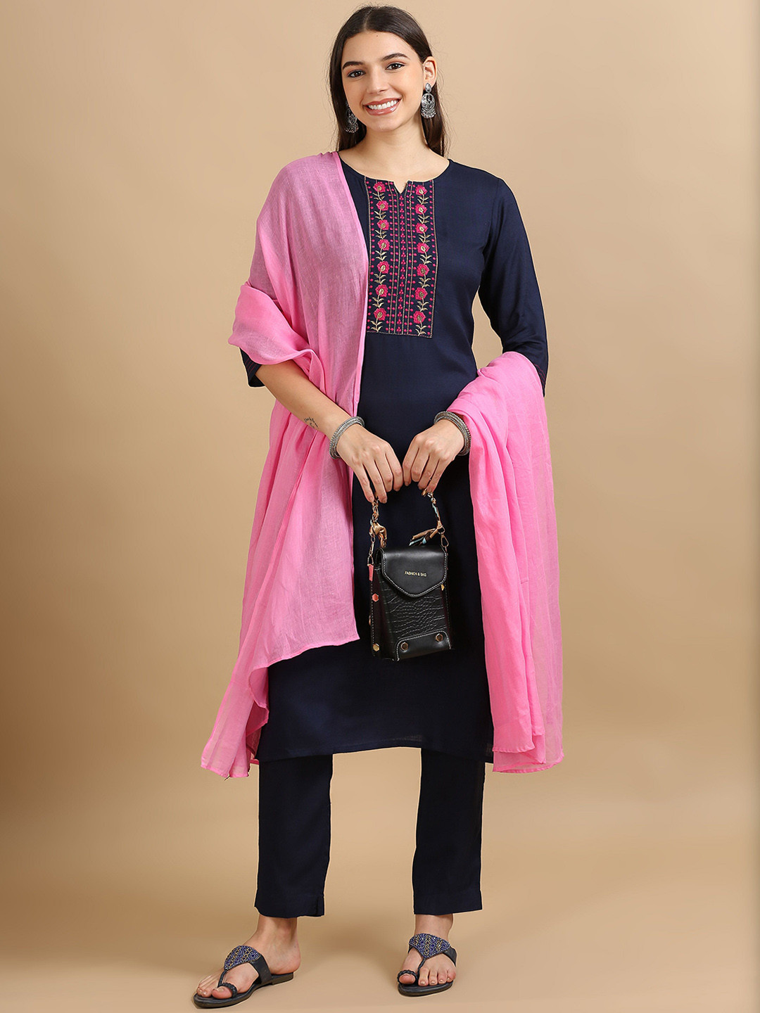 Marcia Women Floral Embroidered Regular Thread Work Pure Cotton Kurta with Trousers & With Dupatta, Navy blue
Marcia Women Floral Embroidered Regular Thread Work Pure Cotton Kurta with Trousers & With Dupatta, Navy blue