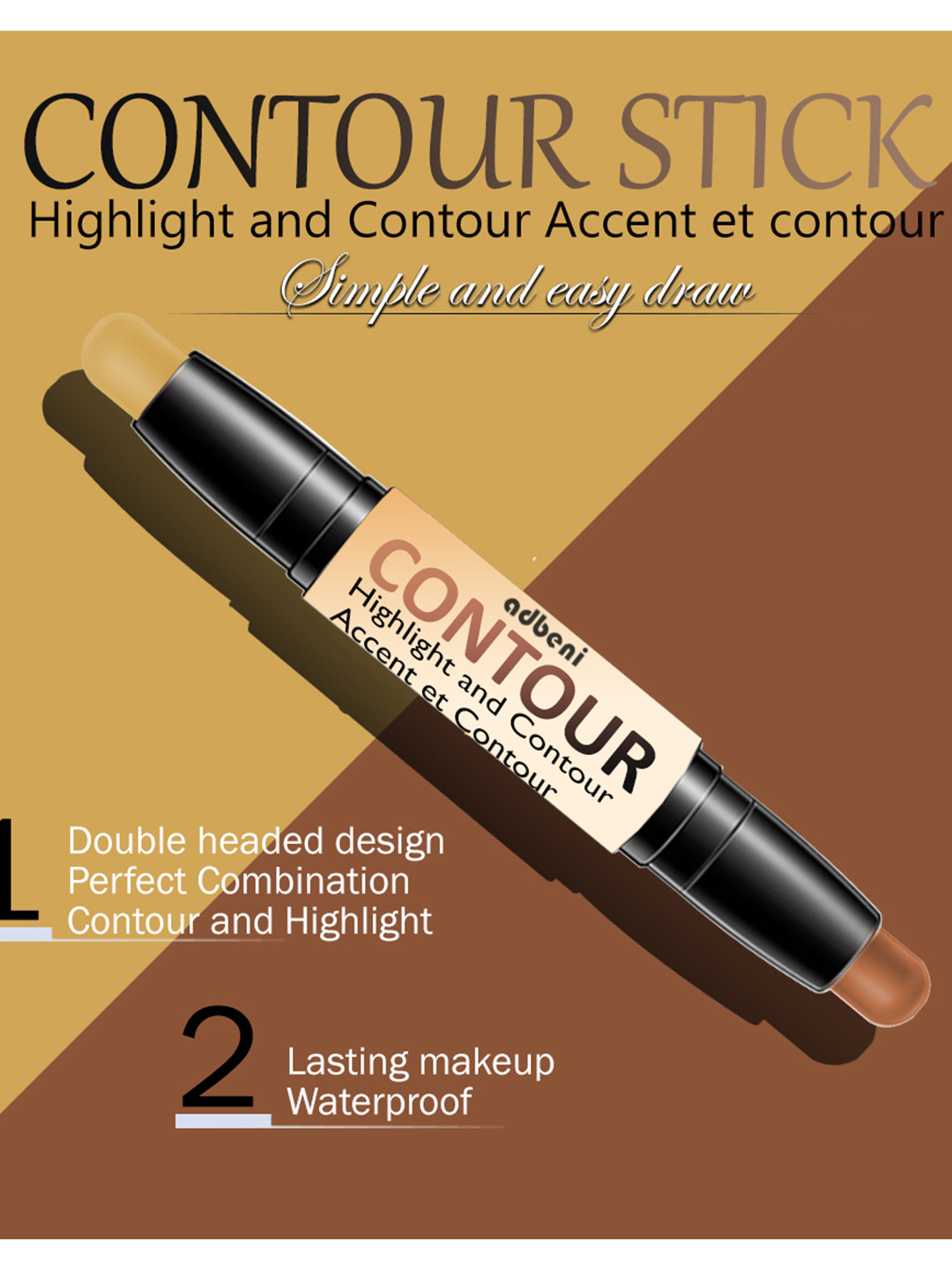Adbeni Professional Accent et Contour Highlighter And Contour - 8 gm - LT142- 02, Cream 
Adbeni Professional Accent et Contour Highlighter And Contour - 8 gm - LT142- 02, Cream