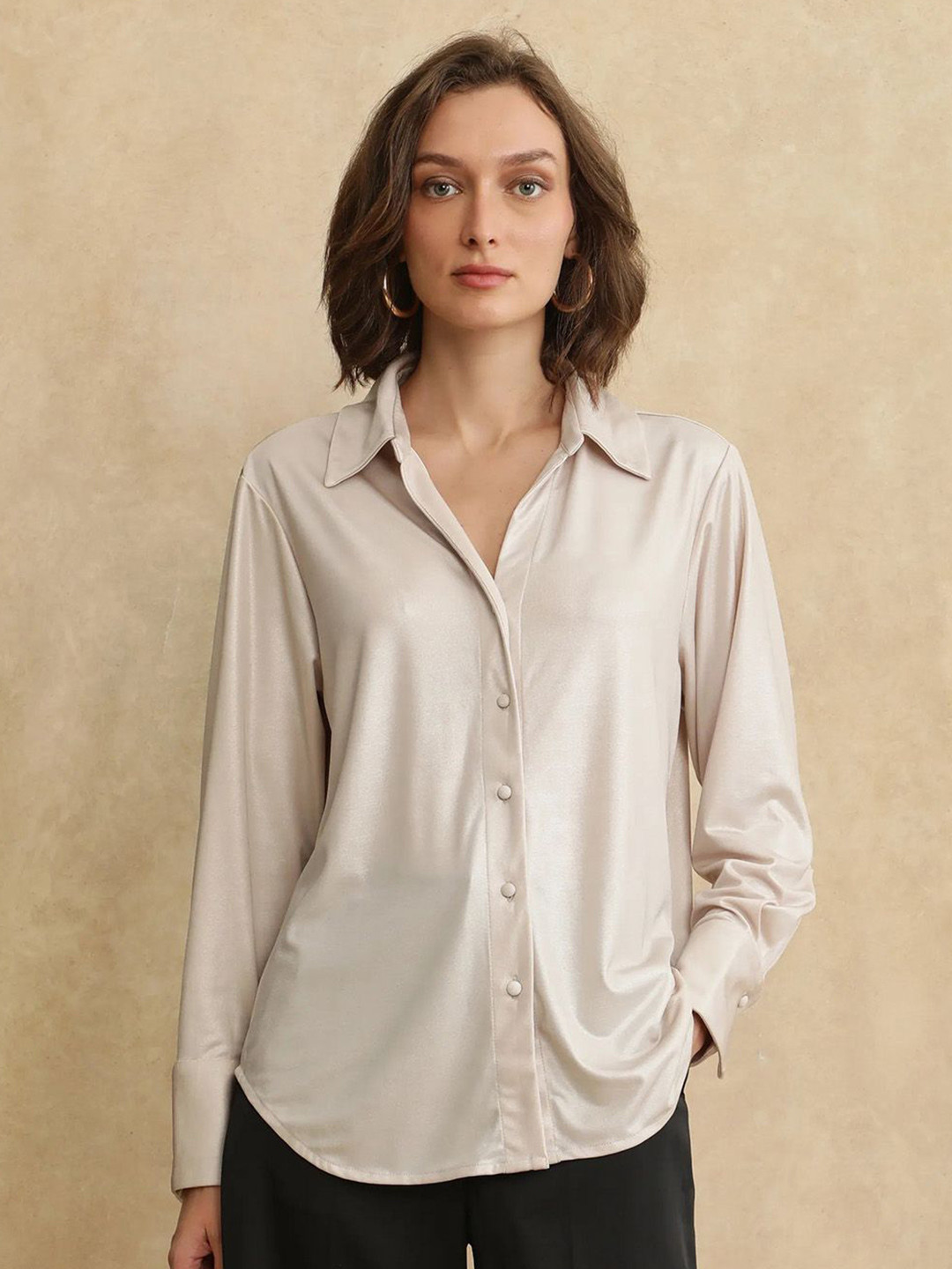 RAREISM Women Comfort Spread Collar Solid Cotton Formal Shirt, Cream
RAREISM Women Comfort Spread Collar Solid Cotton Formal Shirt, Cream