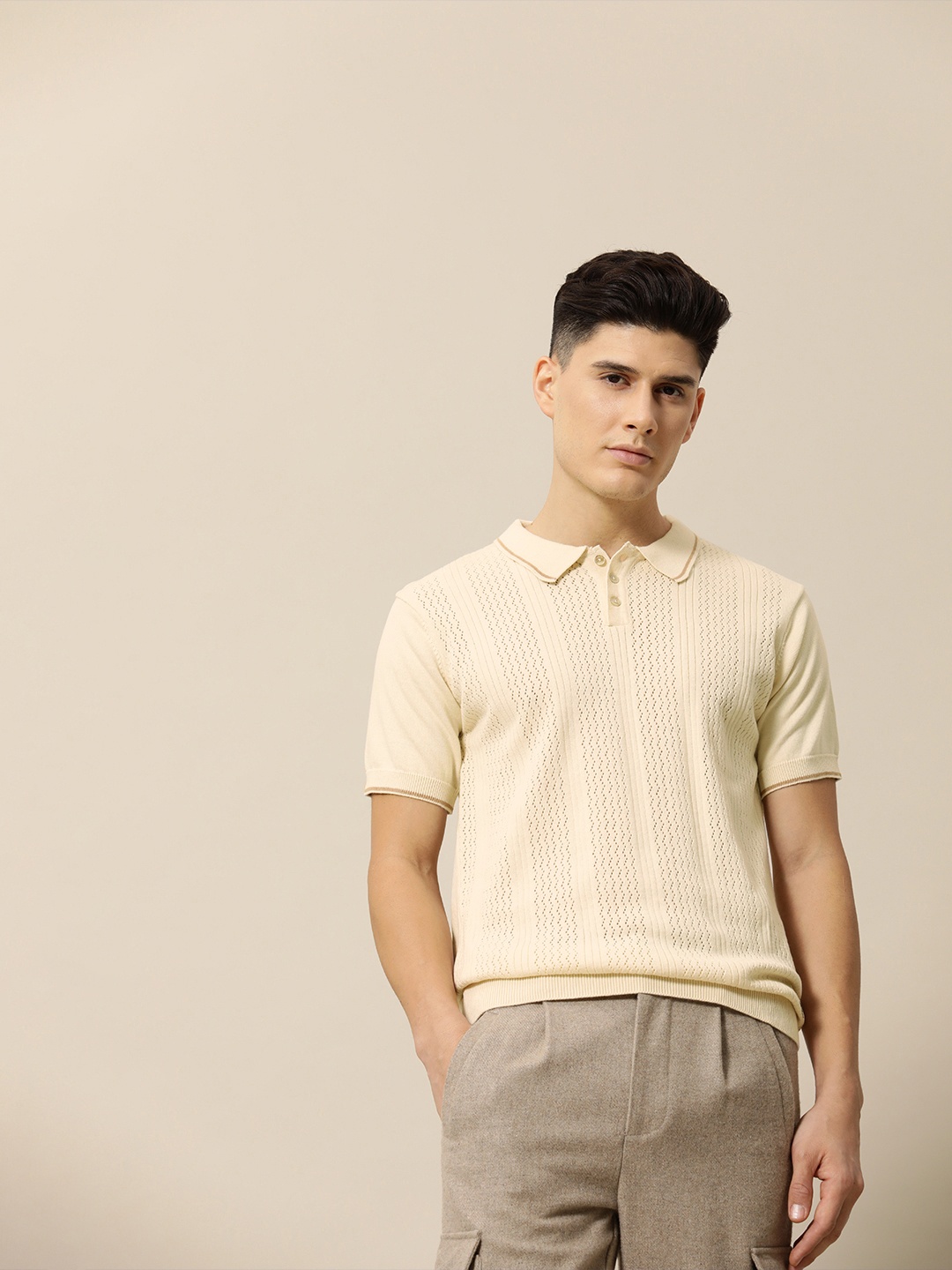Mr Bowerbird Men Self Designed Polo Collar Pure Cotton Tailored Winter T-shirt, Beige
Mr Bowerbird Men Self Designed Polo Collar Pure Cotton Tailored Winter T-shirt, Beige