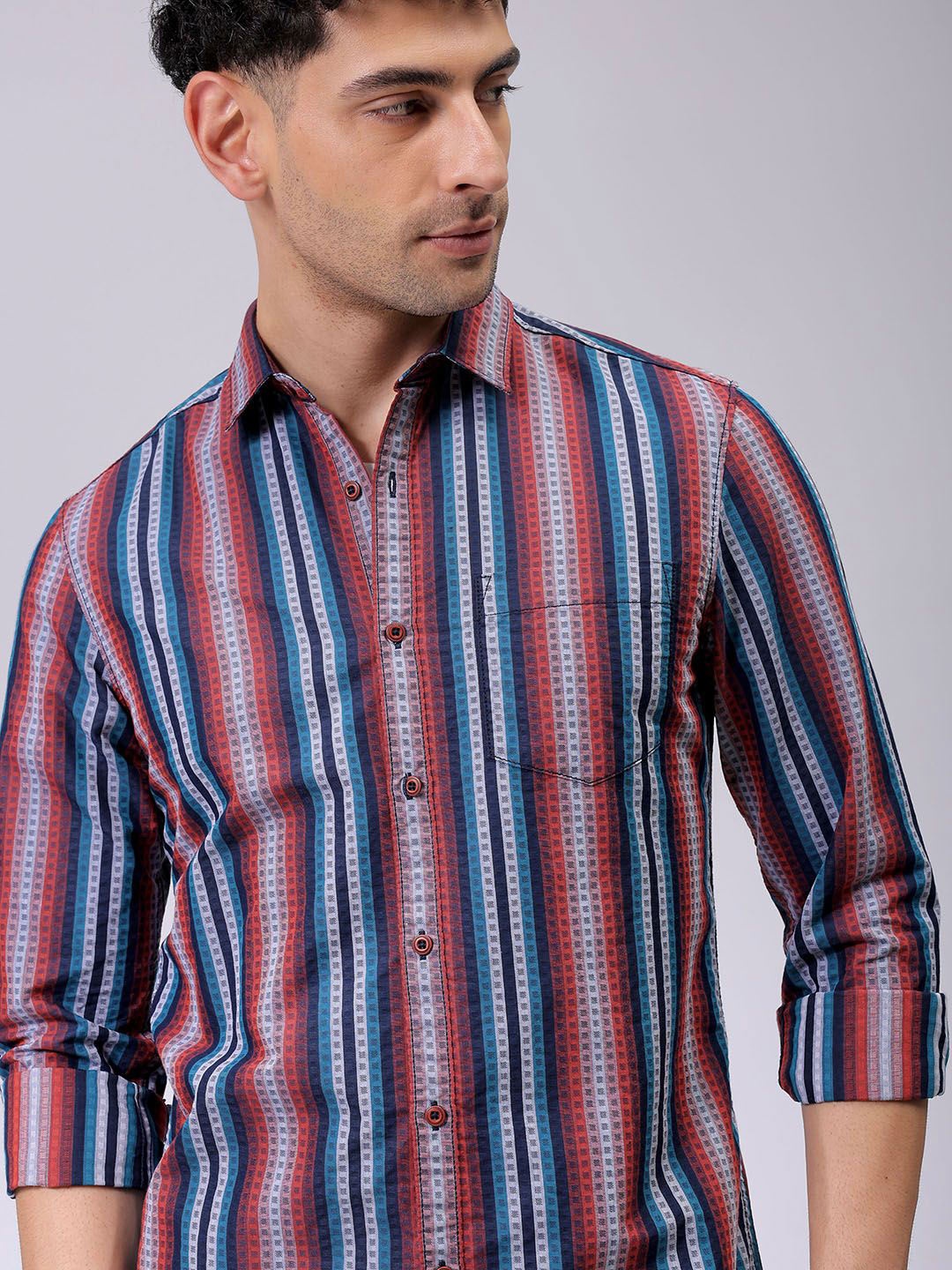 The Indian Garage Co Men Spread Collar Multi Striped Cotton Slim Fit Casual Shirt, Navy blue
The Indian Garage Co Men Spread Collar Multi Striped Cotton Slim Fit Casual Shirt, Navy blue