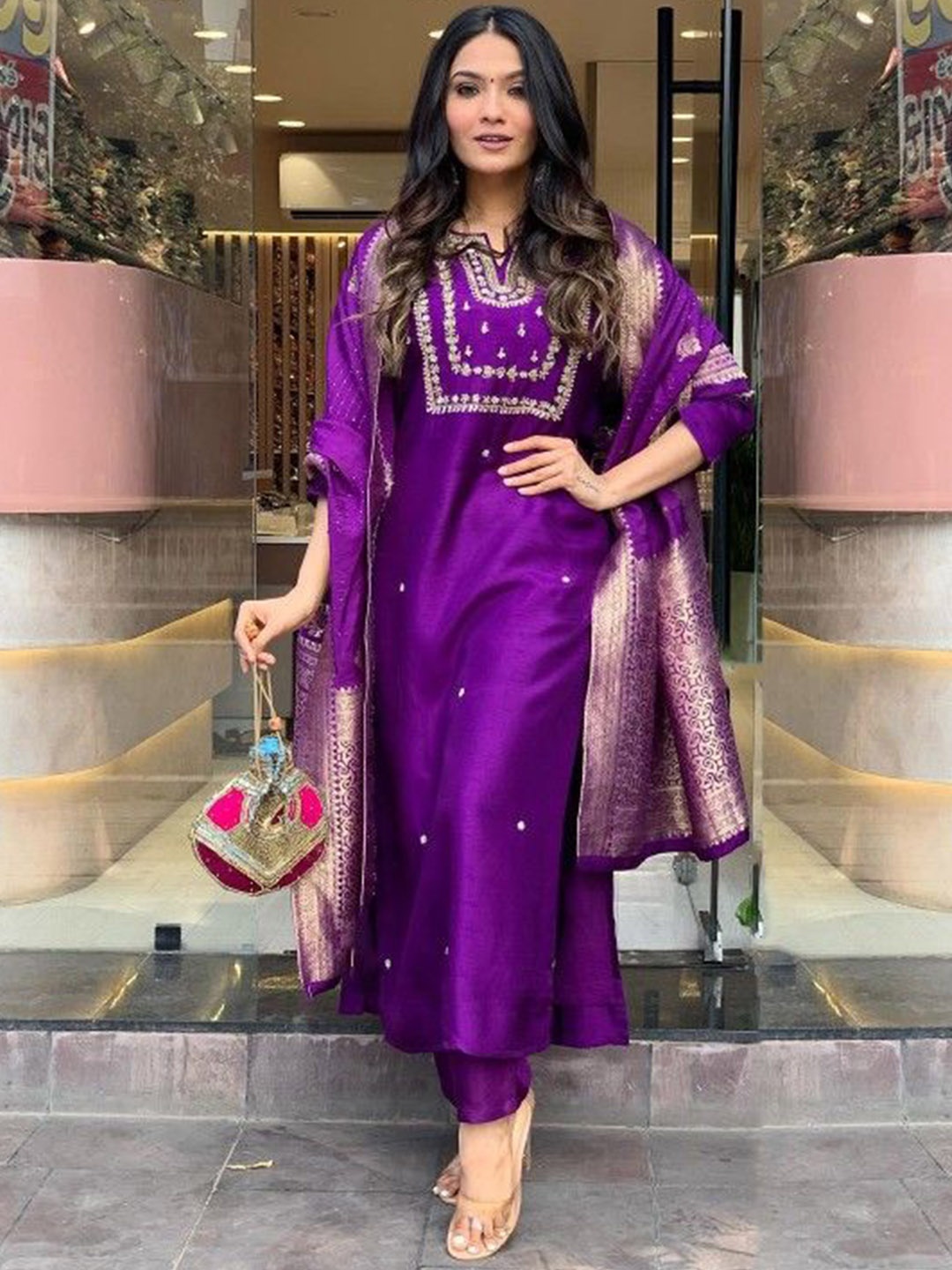KALINI Women Ethnic Motifs Embroidered Regular Kurta with Trousers & With Dupatta, Purple
KALINI Women Ethnic Motifs Embroidered Regular Kurta with Trousers & With Dupatta, Purple