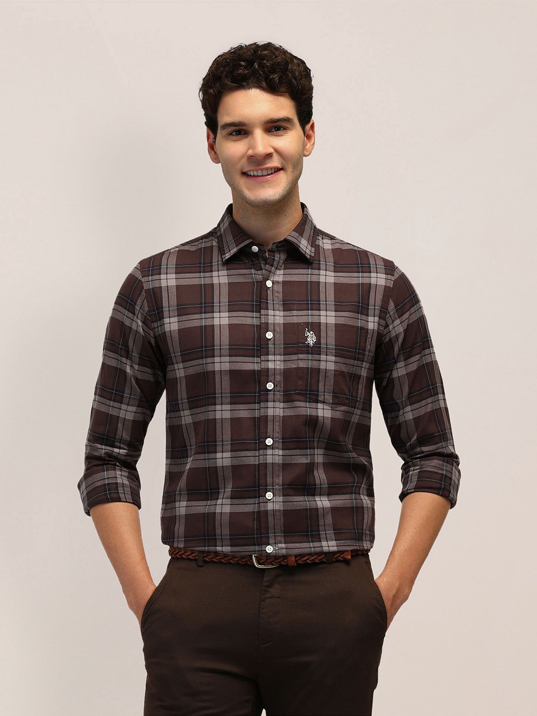 U.S. Polo Assn. Men Spread Collar Tartan Checked Cotton Tailored Fit Casual Shirt, Brown
U.S. Polo Assn. Men Spread Collar Tartan Checked Cotton Tailored Fit Casual Shirt, Brown