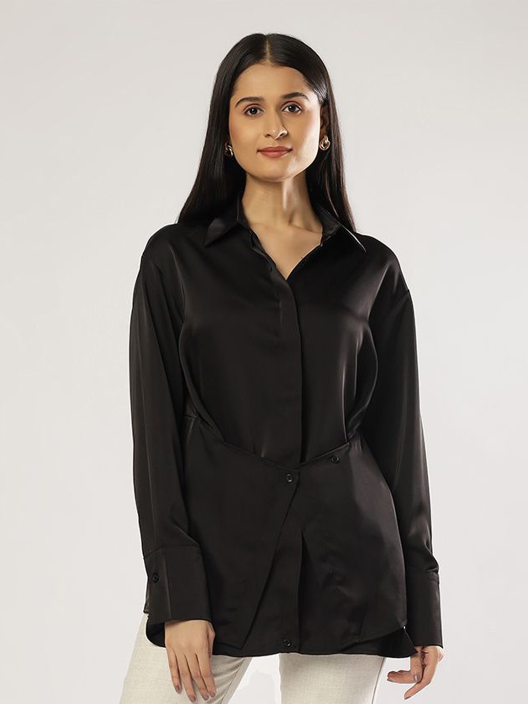 PEACH & PANDA Women Comfort Spread Collar Solid Satin Relaxed Fit Casual Shirt, Black
PEACH & PANDA Women Comfort Spread Collar Solid Satin Relaxed Fit Casual Shirt, Black