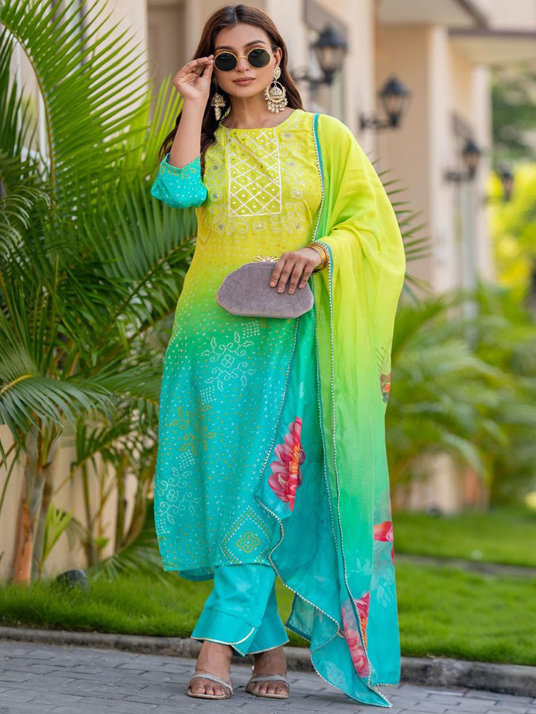 PIRRA DESIGNS Women Bandhani Printed Regular Mirror Work Kurta with Trousers & With Dupatta, Yellow
PIRRA DESIGNS Women Bandhani Printed Regular Mirror Work Kurta with Trousers & With Dupatta, Yellow