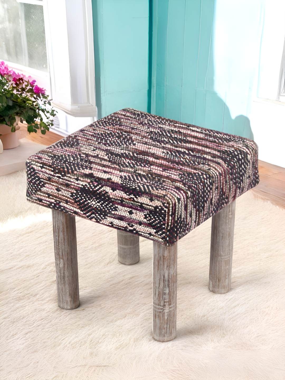 Ikiriya Lisbone Sheesham Wood Parisian Square Stool In Jacquard Work Fabric Upholstery, Multi
Ikiriya Lisbone Sheesham Wood Parisian Square Stool In Jacquard Work Fabric Upholstery, Multi